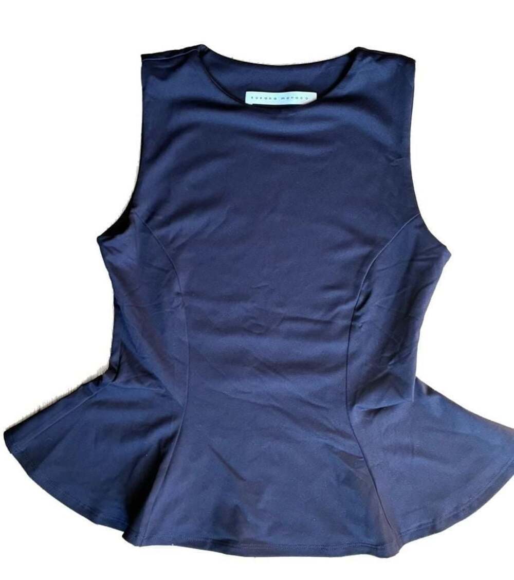 Susana Monaco navy blue stretchy sleeveless peplum top - NWOT- Size S